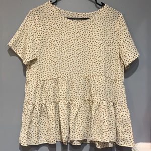 Tan blouse with brown flowers